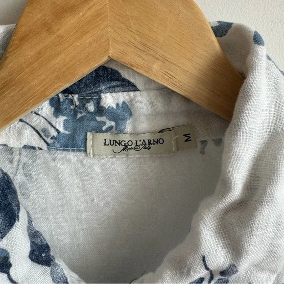 Lungo L'arno Linen Blue Floral Dress Size M With Pockets Midi Made in Italy - Picture 10 of 15